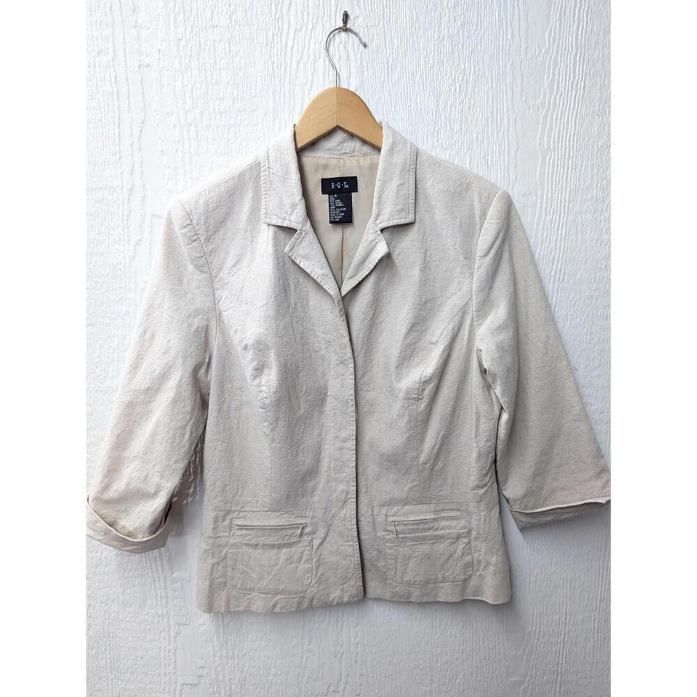 RQT Linen Blend Beige Neutral Blazer Jacket Career Capsule Minimalist Size 8